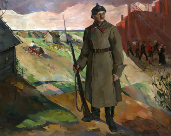Соколов Сергей Фёдорович. Красноармеец на посту. Холст, масло. 144х178. 1927. Государственный музейно-выставочный центр РОСИЗО.