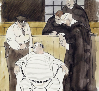 Сойфертис Леонид (Вениамин) Владимирович. В американском суде. Бумага, акварель. 35х37. 1960-е. Пермская государственная художественная галерея.