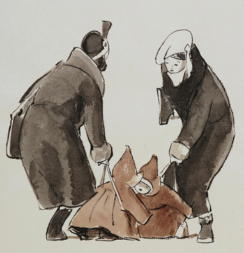 Сойфертис Леонид (Вениамин) Владимирович. На бульваре. Бумага, акварель. 15,6х16,2. 1952. Новосибирский государственный художественный музей.