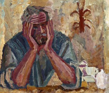Андронов Николай Иванович. Автопортрет с тараканом. Холст, масло. 50х60. 1969. Музейно-выставочный комплекс Новый Иерусалим.