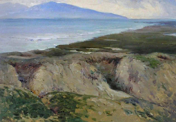 Авраимов Григорий Фёдорович. `Малая земля`. Следы войны. Картон, масло. 25х35. 20 век. Историко-этнографический музей-заповедник `Шушенское`.