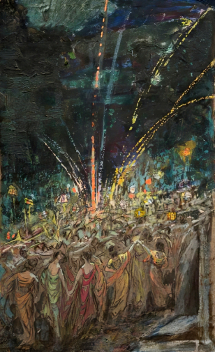 Ершов Константин Петрович. Фейерверк. Картон, масло. Начало 20 века. Самарский областной художественный музей.