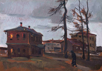 Дейнека Александр Александрович. Окраина Курска. Картон, масло. 15,8х22,8. 1947. Курская государственная картинная галерея имени А.А.Дейнеки.