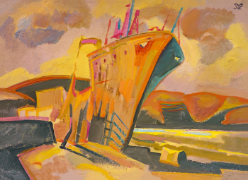 Вдовкин Николай Михайлович. Корабль-призрак. Картон, масло. 49х68. 1983. Дальневосточный художественный музей.