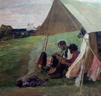 Корин Алексей Михайлович. Цыганский табор. Картон, масло. 68х70. 1902. Плёсский государственный историко-архитектурный и художественный музей-заповедник.