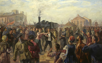 Брозголь Зелик Рахмилович. Харьковская маёвка. Холст, масло. 150х235. 20 век. Государственный музей политической истории России.