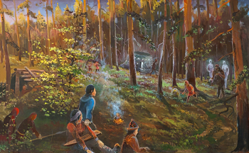 Круцкевич Василий Дмитриевич. Встреча с инопланетянами. Картон, масло. 79х49,5. 20 век. Музейно-выставочный центр (Лангепас).