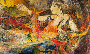 Тимофеева Зинаида Михайловна. Похищение Европы. Холст, масло. 60х100. 1995. Калужский музей изобразительных искусств.
