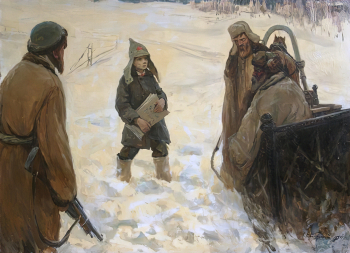 Качинский Николай Станиславович. Павлик Морозов и кулаки. Холст, масло. 97,5х139. 1971. Государственный исторический музей Южного Урала.