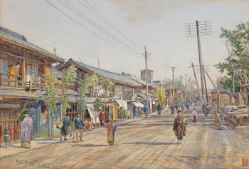 Рудольф Бернт. Улица в Токио. Бумага, акварель. 31х45. 1911. Частное собрание.