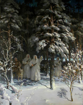 Попов Вениамин Николаевич. Пограничники. Холст, масло. 100х80. 1938. Музей изобразительных искусств Республики Карелия.