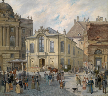 Август Гераш. Вена, перед старым Бургтеатром. Холст, масло. 78х87. До 1900 года. Частное собрание.