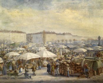 Карр Массманн. Суета на венском рынке Нашмаркт. Холст, масло. 100,5х124,5. До 1929 года. Частное собрание.