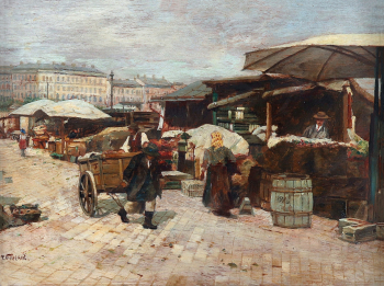 Пауль Анберит. Нашмаркт в Вене. Картон, масло. 30х40. До 1937 года. Частное собрание.