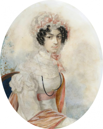 Бакунина (Полторацкая) Екатерина Павловна. Портрет А.Б.Зеленской. Бумага, акварель. 16,7х13,3. 1824. Музей В.А.Тропинина и московских художников его времени.