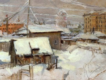 Осипова Ксения Николаевна. Старое и новое. Картон, масло. 16,4х21,3. 1940-е. Музей изобразительных искусств Республики Карелия.