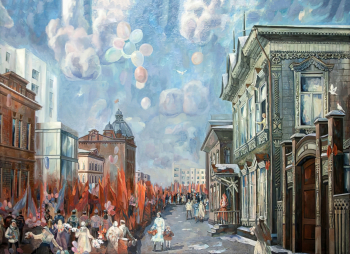 Казачек Людмила Алексеевна. Праздник в Томске. Холст, масло. 110х150. 1985. Томский областной художественный музей.