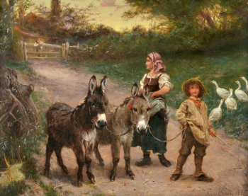 Эдгар Банди. Крестьянские дети с ослами и гусями. Холст, масло. 35х45. 1885. Частное собрание.