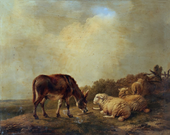 Эжен Вербукховен. Осёл и овцы. Доска, масло. 20х25. 1838. Государственный музей изобразительных искусств имени А.С.Пушкина.