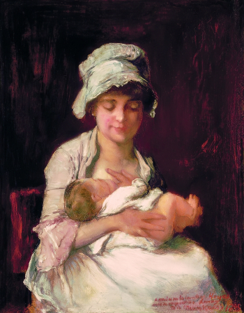 Михай Мункачи (Михай Либ). Материнский инстинкт (Медсестра в роддоме). Доска, масло. 35х27. 1885. Частная коллекция.