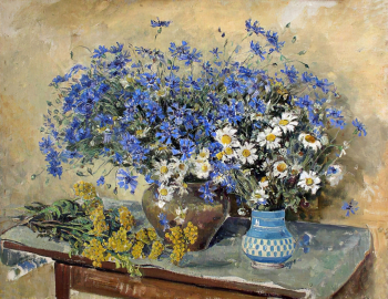 Ломакина Мария Владимировна. Васильки и пижма. Холст, масло. 88х67,5. 1950-е. Музейно-выставочный комплекс Новый Иерусалим.