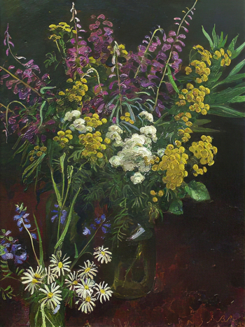 Мягков Владимир Николаевич. Пижма и иван-чай. Оргалит, масло. 100х77. 1994. Магаданский областной краеведческий музей.