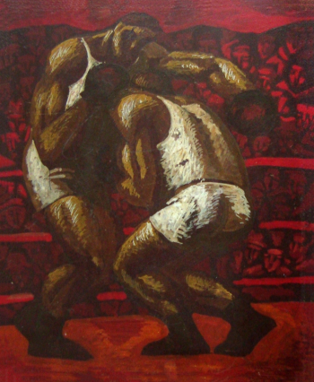 Осышный Валерий Викторович. Бокс. ДВП, масло. 14,5х12. 1980-е. Старооскольский художественный музей.