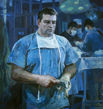 Жаворонков Василий Антонович. Ночная операция. Холст, масло. 119х126. 1980. Музейно-выставочный центр Забайкальского края.