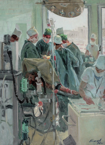 Сысоев Николай Александрович. Идёт операция. Холст, масло. 60х45. 1970. Липецкий областной краеведческий музей.