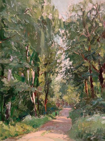 Яковлев Борис Николаевич. Аллея в Ленинских горках. Картон, масло. 48х31. 1948. Калужский музей изобразительных искусств.