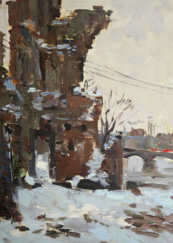 Тягунов Владимир Петрович. Варшава. Мост через Вислу. Картон, масло. 50х35. 1965. Картинная галерея (Балашиха).