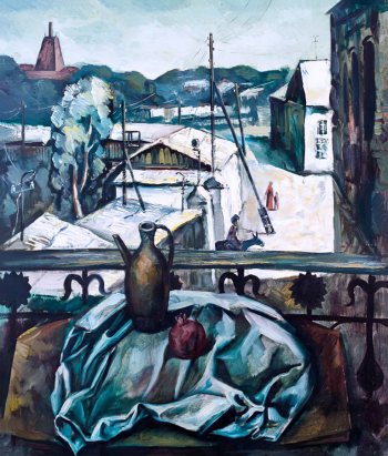 Ата Акыев. Мой балкон и вид с него. Холст, масло. 105х120. 1982. Севастопольский художественный музей имени Михаила Павловича Крошицкого.
