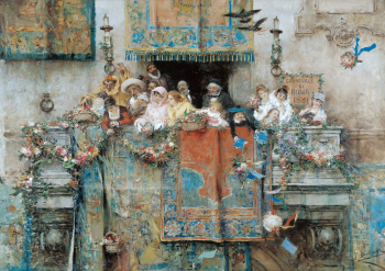 Хосе Бенлиуре-и-Хиль. Римский карнавал. Доска, масло. 38,8х54,4. 1881. Музей Кармен Тиссен (Малага).