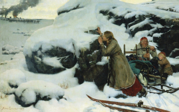 Альберт Эдельфельт. Сожгли деревню. Холст, масло. 124х199. 1879. Галерея Сигнеус.