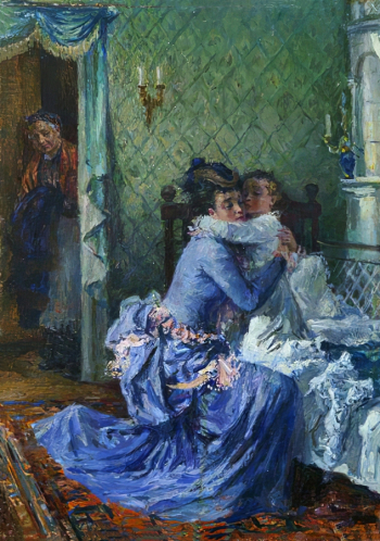 Ванециан Арам Врамшапу. Свидание Анны с сыном. Холст на картоне, масло. 50х35. 1952. Государственный музей Л.Н.Толстого.