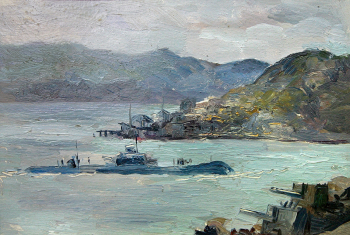 Ванециан Арам Врамшапу. Северный флот. Этюд. Картон, масло. 17,5х25. 1942. Ростовский областной музей изобразительных искусств.