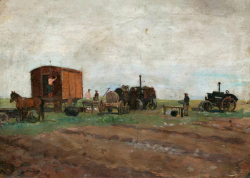 Гиппиус Наталия Александровна. Мордовия. Полевой стан. Тракторная бригада. Холст, масло. 32х44. 1942-1943. Калининградский областной музей изобразительных искусств.