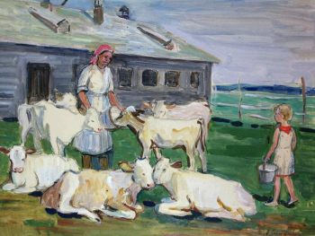 Гиппиус Наталия Александровна. Помощница. Бумага, темпера. 38,5х49,5. Вторая половина 20 века. Историко-этнографический музей-заповедник Шушенское.