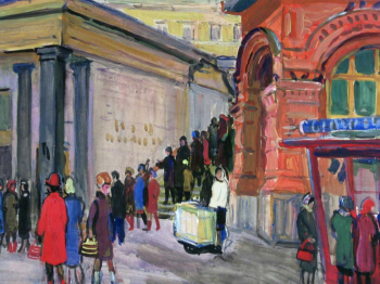 Гиппиус Наталия Александровна. У метро. Площадь Революции. Бумага, темпера. 34х51,5. 1965. Историко-этнографический музей-заповедник Шушенское.
