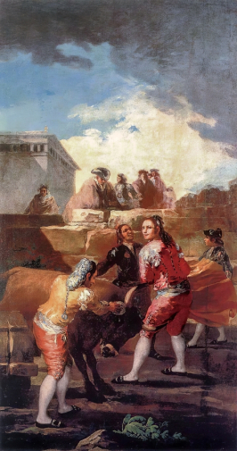 Франсиско Гойя. Новильяда (Коррида с молодым быком). Холст, масло. 259х136. 1780. Музей Прадо.