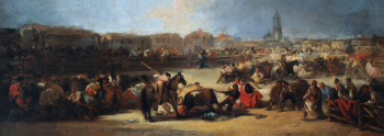 Эухенио Лукас Веласкес. Коррида в деревне. Холст, масло. 41х112. 19 век. Национальный музей изящных искусств (Буэнос-Айрес).