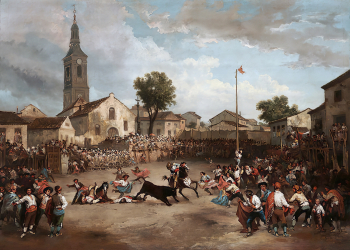 Эухенио Лукас Веласкес. Коррида у шеста на площади. Холст, масло. 148х210. 1860. Национальный музей изящных искусств (Гавана).