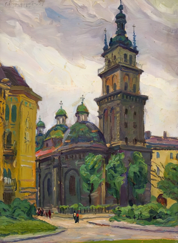 Анциферов Георгий Васильевич. Львов. Башня Корнякта. Картон, масло. 43х31,5. 1957. Иркутский областной художественный музей имени В.П.Сукачева.