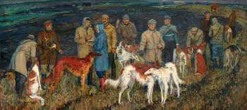Варламов Алексей Григорьевич. На состязании русских псовых борзых. Холст, масло. 100х220. 1974. Ачинский музейно-выставочный центр.