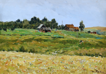 Язев Иван Андреевич. Белоруссия. Хуторок. Картон, масло. 24х34. 1972. Волгодонский эколого-исторический музей.