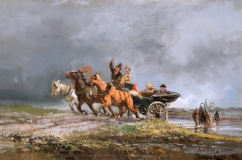 Соколов Пётр Петрович. Тройка в бурю. Холст, масло. 30,5х45,5. 1860-1880-е. Научно-исследовательский музей при Российской академии художеств.