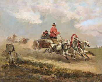 Татищев Дмитрий Александрович. Тройка. Холст, масло. 29,5х37. 1870-е. Саратовский государственный художественный музей имени А.Н.Радищева.