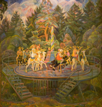 Лебедева Валентина Николаевна. Детская карусель. Холст, масло. 170х160. 1984. Екатеринбургский музей изобразительных искусств.