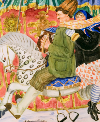 Кустодиев Борис Михайлович. Карусель. Бумага, акварель. 34х28,5. 1920. Научно-исследовательский музей при Российской Академии художеств.