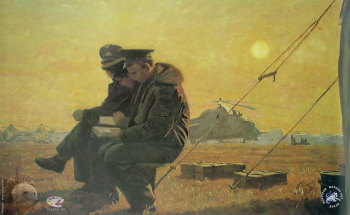 Соломин Николай Николаевич. Вечер. Заочники. Из цикла `Учения Запад-81`. Холст, масло. 80х130. 1983. Студия военных художников имени М.Б.Грекова.
